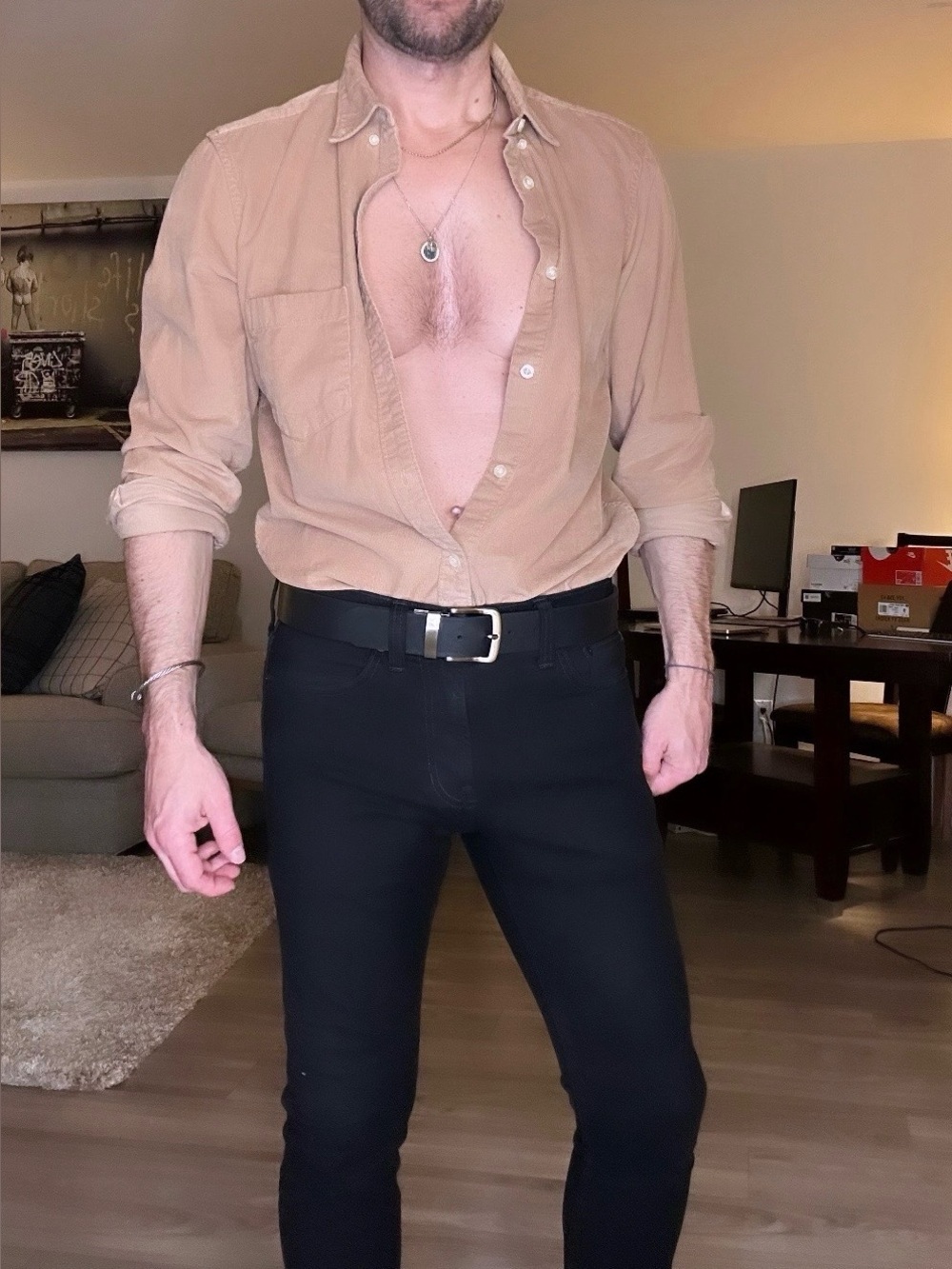 French Connection | Slim Fit Corduroy Shirt in Khaki Tan (Small) - Picture 12 of 15